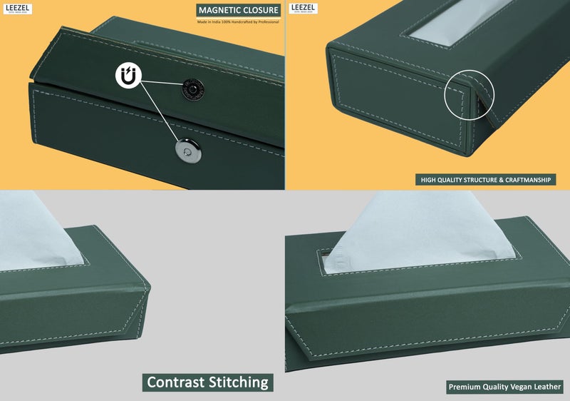 LEEZEL Tissue Box Holder - Tissue Holder - Car Tissue Box Holder - Tissue Dispenser for Bathroom - Leather Tissue Box - Napkin Box (Complementary- 2 Ply 100 Pulls Facial Tissue) (Mint) - Image 5