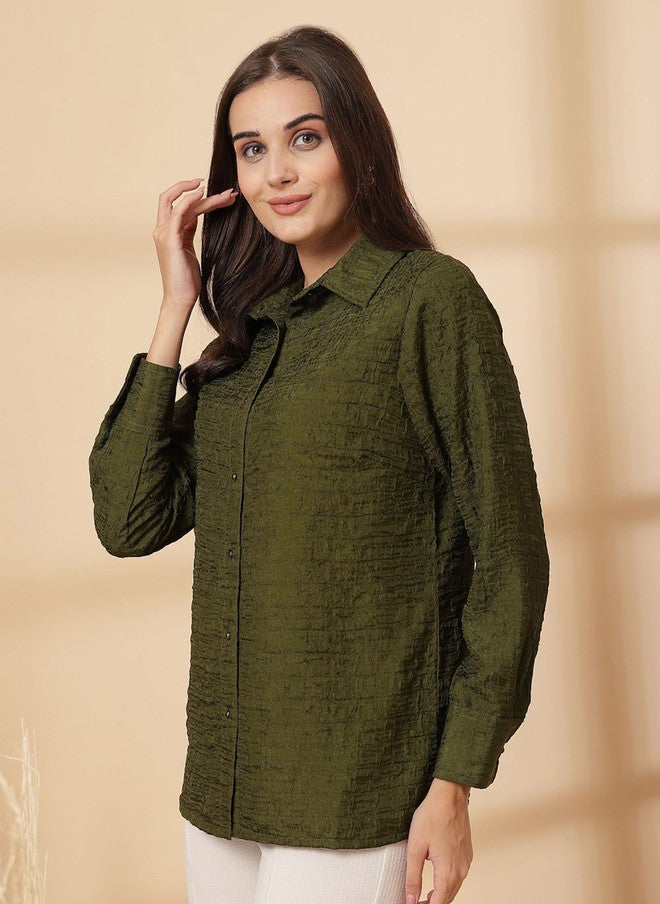 PlusS قميص كاجوال أخضر زيتوني للنساء - Image 4