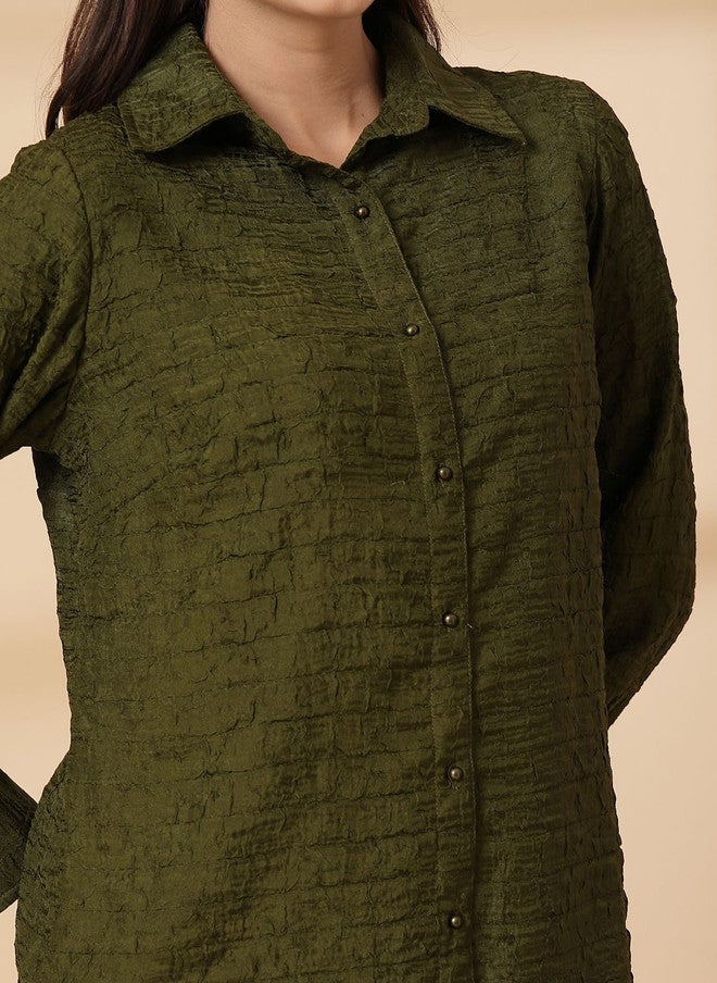 PlusS قميص كاجوال أخضر زيتوني للنساء - Image 2