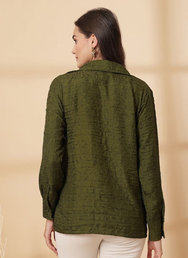 PlusS قميص كاجوال أخضر زيتوني للنساء - Image 5