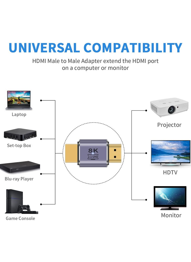 CMGTYYD HDMI Male to Male Adapter 8K, 48Gbps HDMI 2.1 Adapter, HDMI to HDMI Adapter UHD HDMI 2.1 Extender Support 8K@60hz 4K@120Hz HDMI Port for Video 3D HDR Nintendo Switch PS5 Roku TV, 2pcs  - Image 4