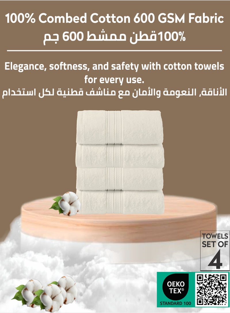 Donetella Premium 100 % Combed Cotton 4-Pcs Hand Towel Set (50 X 90 CM) 600 GSM Super Soft Hand Towel, Highly Absorbent, Quick Dry,Best Towel for Bathroom, Spa And Hotel,Ivory - Image 3