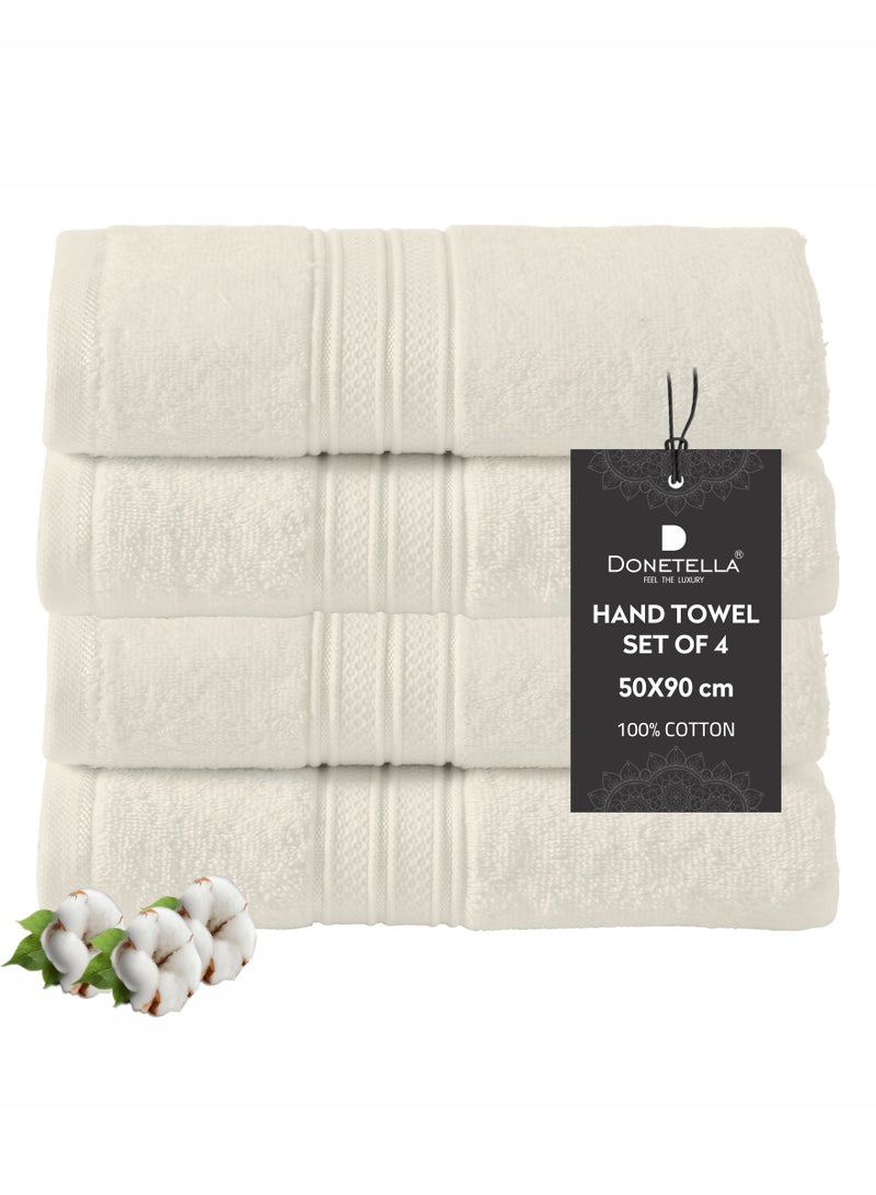 Donetella Premium 100 % Combed Cotton 4-Pcs Hand Towel Set (50 X 90 CM) 600 GSM Super Soft Hand Towel, Highly Absorbent, Quick Dry,Best Towel for Bathroom, Spa And Hotel,Ivory - Image 1