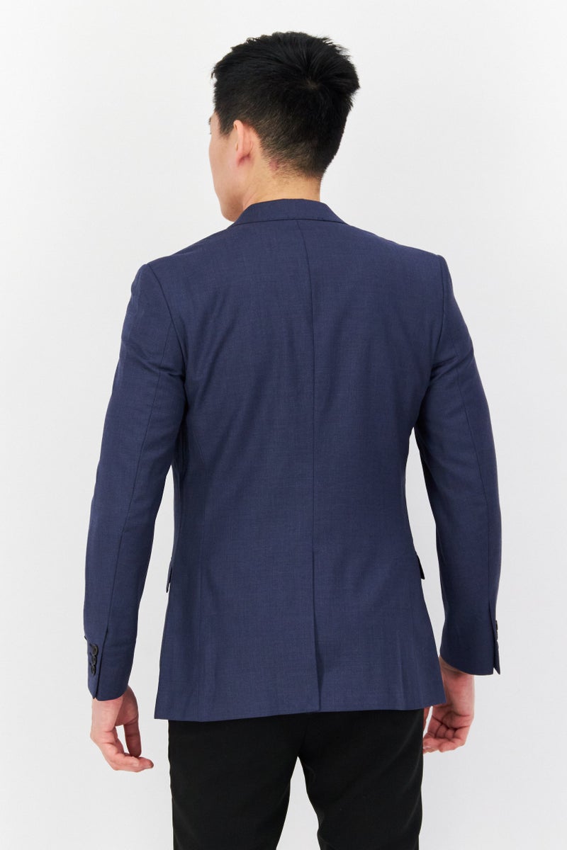 Selected Homme Men Slim Fit Notched Neck Long Sleeve Blazer, Blue - Image 3