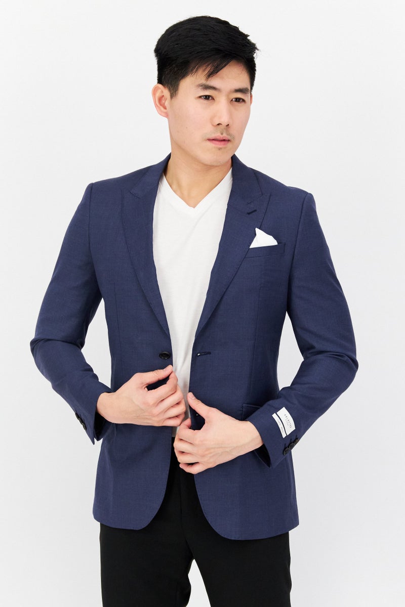 Selected Homme Men Slim Fit Notched Neck Long Sleeve Blazer, Blue - Image 1