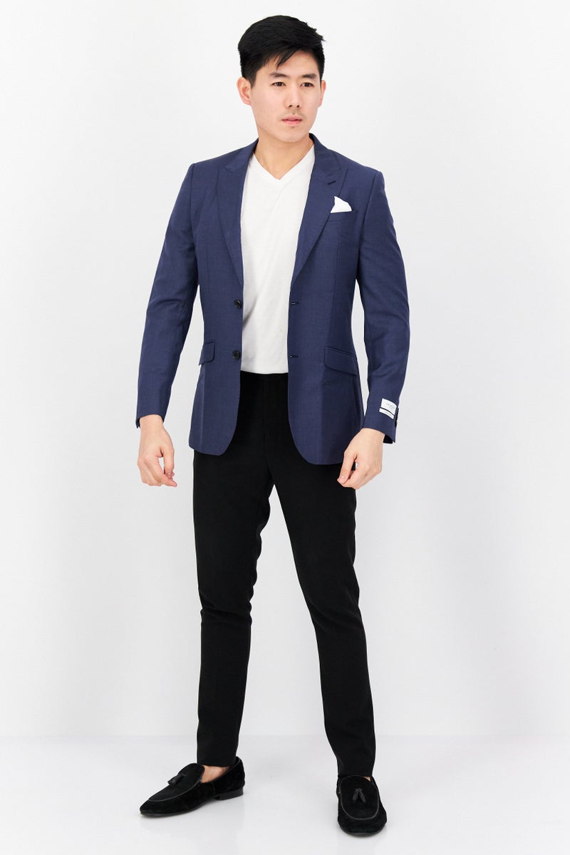 Selected Homme Men Slim Fit Notched Neck Long Sleeve Blazer, Blue - Image 2