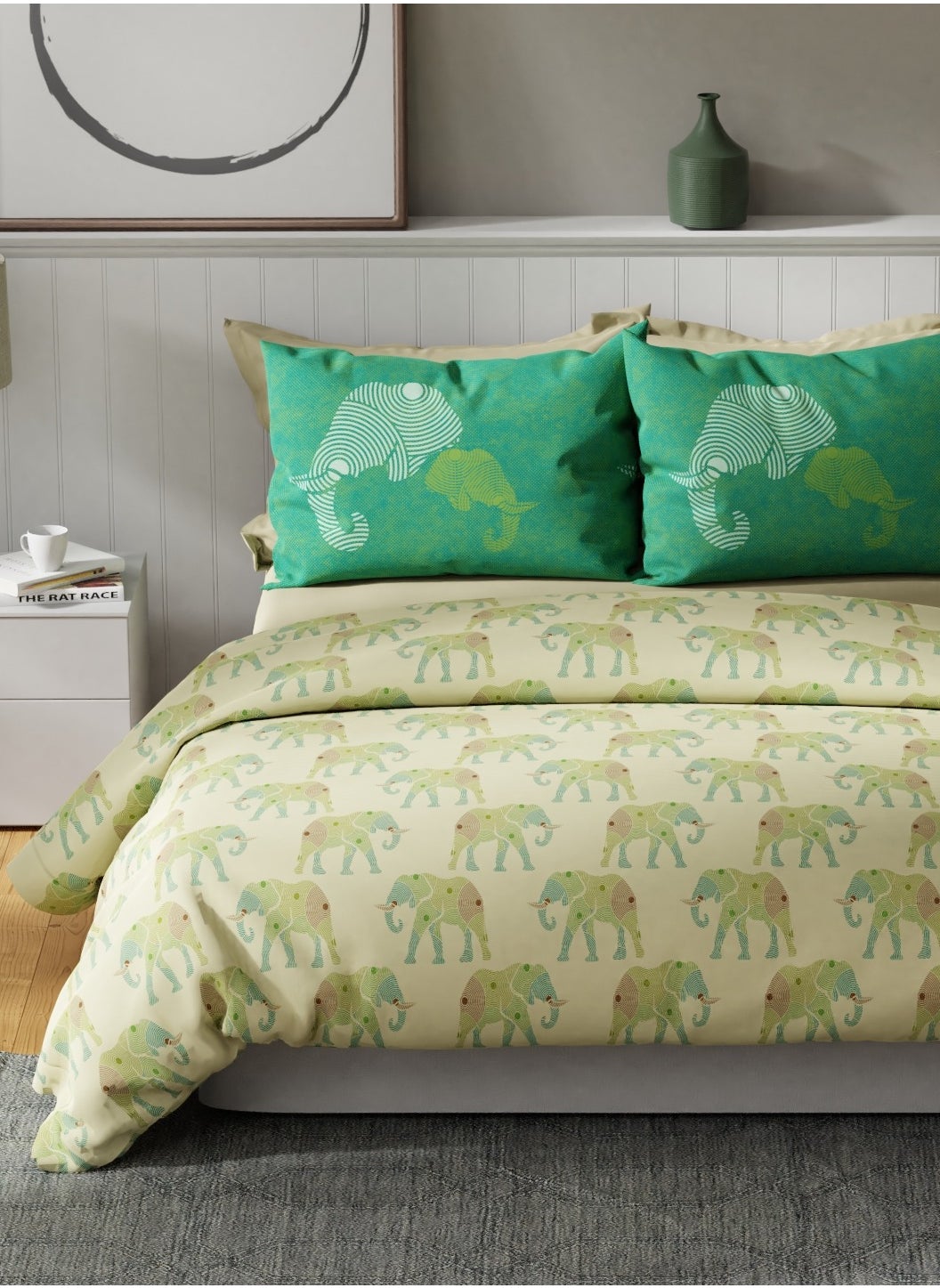 United Colors of Benetton Safari 210TC King Bedsheet with 2 Pillow covers Mellow Green 