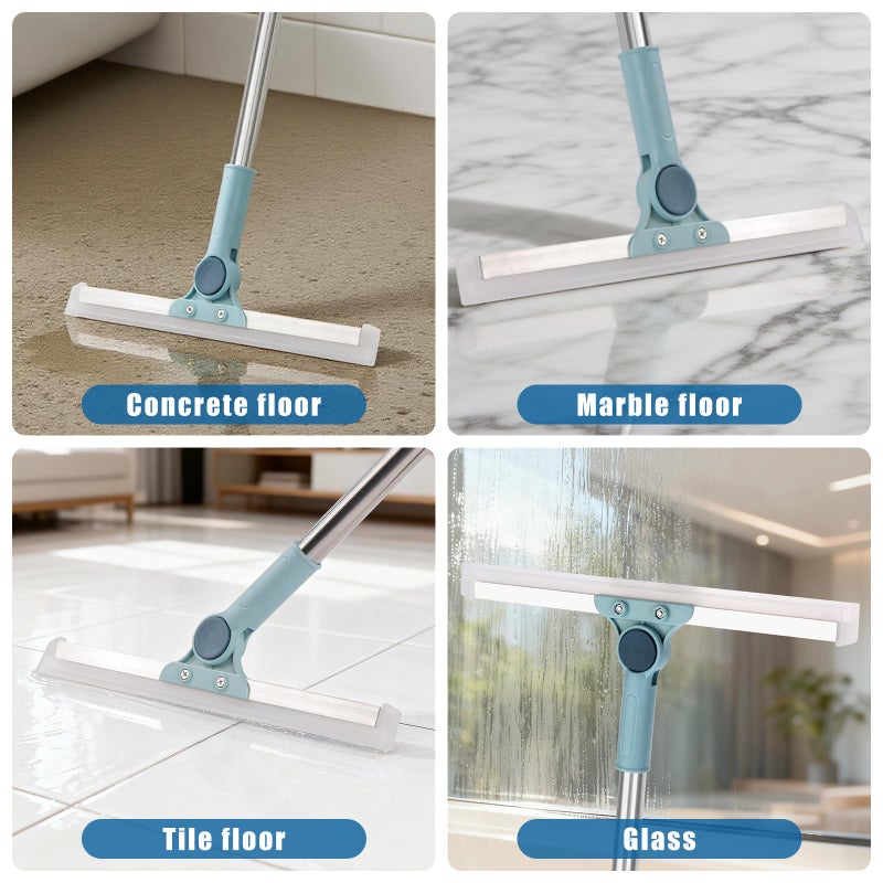 AUTODECO Flat Mop and Bucket Set with Floor Squeegee, Heavy Duty Scrub Brush, 2 Washable Reusable Microfiber Pads, for Tile Hardwood, Wall Cleaning, Home Indoor or Outdoor Cleaning (White-Gray) - Image 3