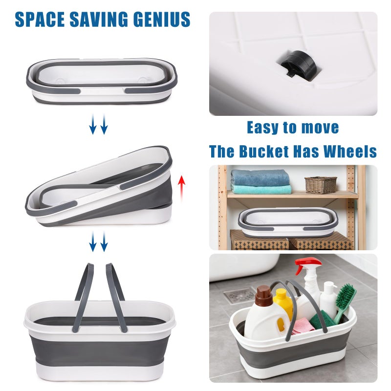 AUTODECO Flat Mop and Bucket Set with Floor Squeegee, Heavy Duty Scrub Brush, 2 Washable Reusable Microfiber Pads, for Tile Hardwood, Wall Cleaning, Home Indoor or Outdoor Cleaning (White-Gray) - Image 4