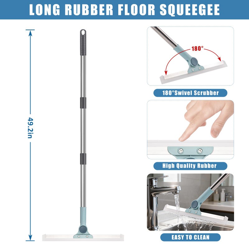 AUTODECO Flat Mop and Bucket Set with Floor Squeegee, Heavy Duty Scrub Brush, 2 Washable Reusable Microfiber Pads, for Tile Hardwood, Wall Cleaning, Home Indoor or Outdoor Cleaning (White-Gray) - Image 2