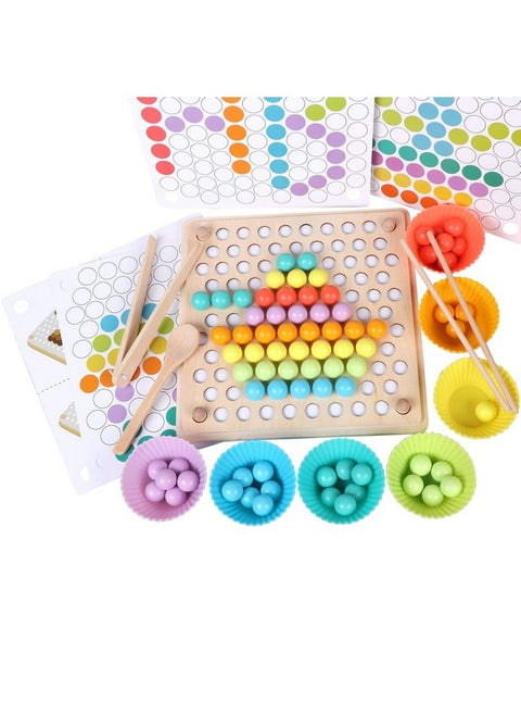 QZMTOY Wooden Peg Board Beads Game, Learning Montessori Toys,Color Sorting Stacking Matching Toys for Toddlers, Counting Toy for Kids, Educational Games for Fine Motor Math, Gift for Girls and Boys