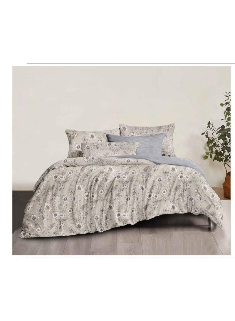 طقم مفروشات قطني مكون من 4 قطع - غطاء لحاف 160×210 سم، شرشف مطاطي 120×200+25 سم، و2 غطاء وسادة - مقاس فردي، ناعم ومسامي