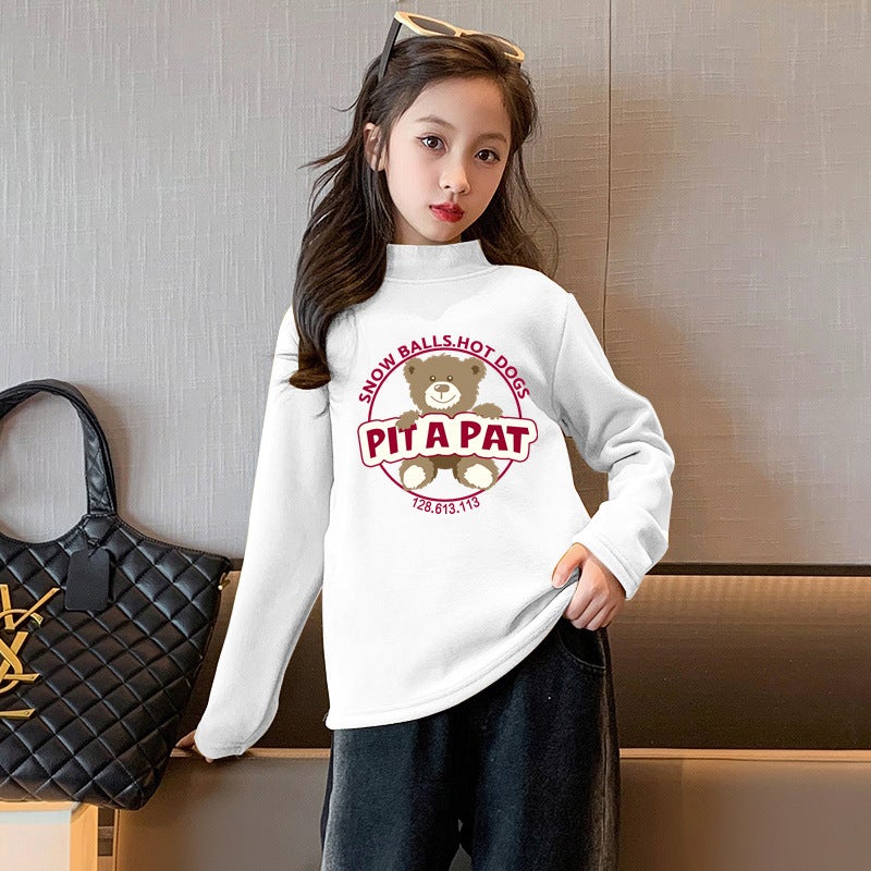 Y2158# girls T-shirt long sleeve spring and autumn de velvet jacket new foreign style children's baby big children's cartoon base shirt T - Image 2