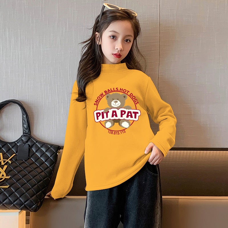 Y2158# girls T-shirt long sleeve spring and autumn de velvet jacket new foreign style children's baby big children's cartoon base shirt T - Image 1