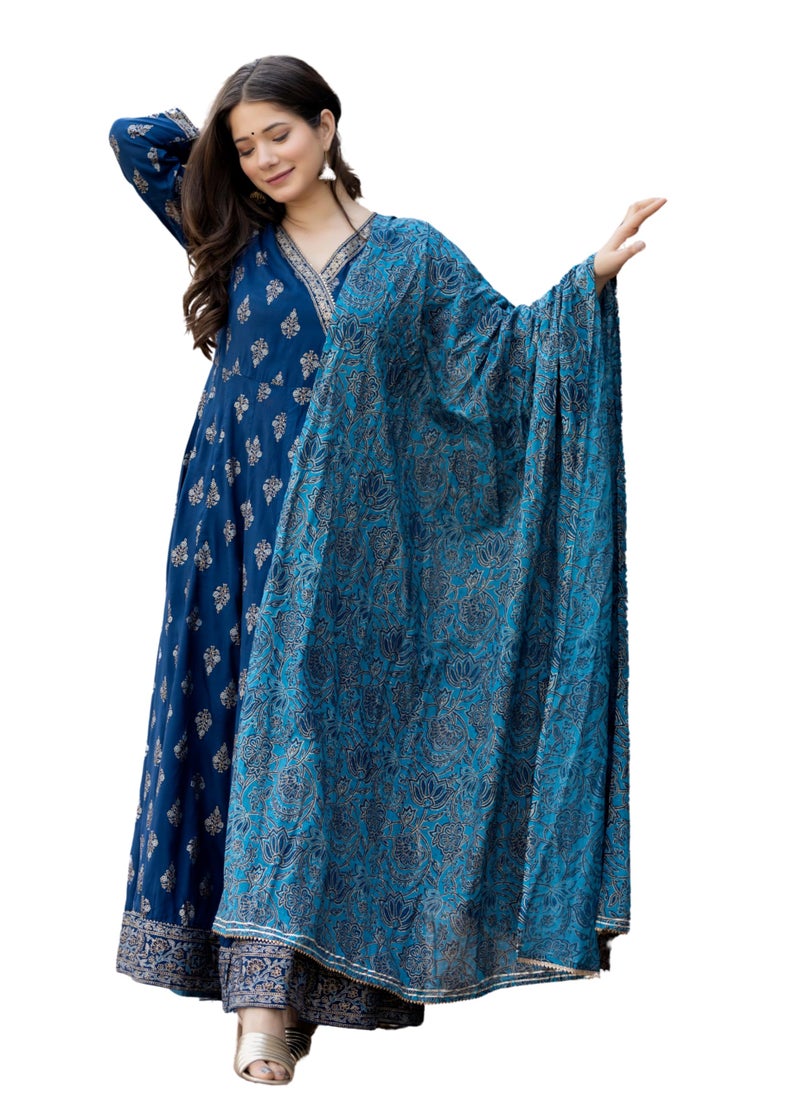 rytras Women's Printed Anarkali Ethnic Wear Kurta Set with Dupatta(RYT206,3XL) Blue - Image 1