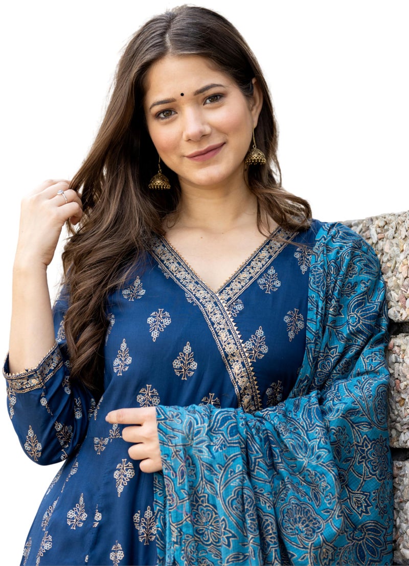 rytras Women's Printed Anarkali Ethnic Wear Kurta Set with Dupatta(RYT206,3XL) Blue - Image 3
