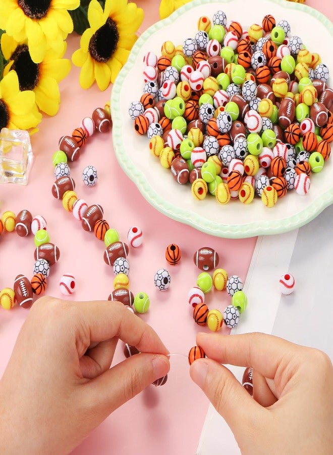EVERMARKET 300 Pcs Acrylic Sports Beads Bulk - Baseball Basketball Soccer Softball Football Tennis Beads with Stretch Rope for DIY Crafts Bracelet - Image 3
