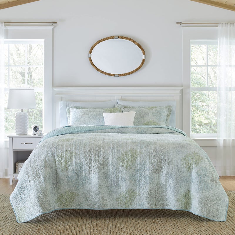 LAURA ASHLEY Laura Ashley  Twin Quilt Set Reversible Cotton Bedding with Matching Sham PreWashed Home Decor for Added Softness Saltwater Blue Twin