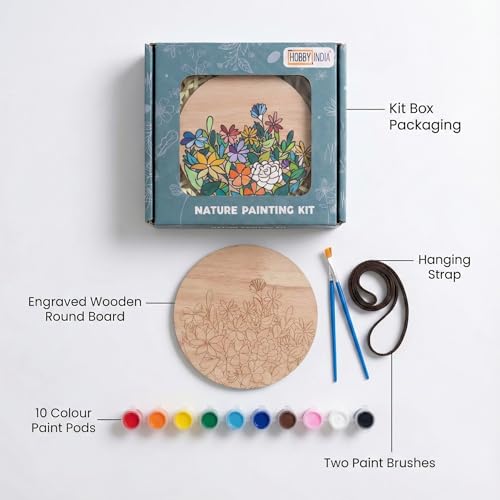 HOBBY INDIA Wooden Painting Kit Set for Kids & Adults | DIY Wall Decor Art & Craft | Round Tree Circle Coaster | Home & Office Hanging Decoration | Birthday Gift for Girls & Boys (Flower) - Image 3