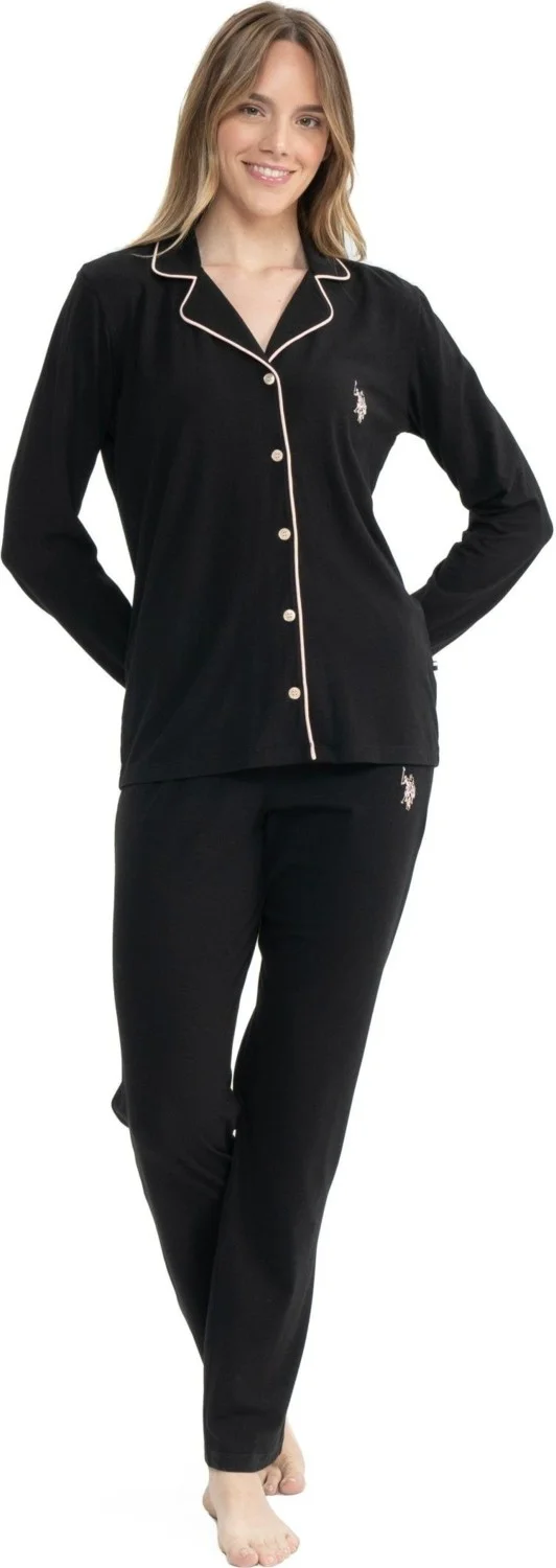 يو اس بولو اسن - Women's Black Full Placket Pajama Set