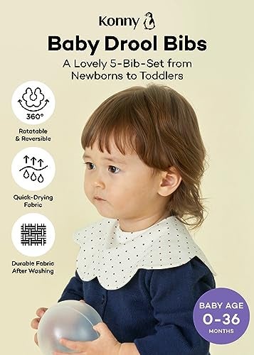 Konny Baby Bibs 5-Pack, 360 ​​° Rotate, Soft and Absorbent Bandana for Drooling and Teething Newborn Boys Girls Baby Essentials (Set 4 - Mint, Pink, Beige, Wine Dot, Creamy Gingham) - Image 2