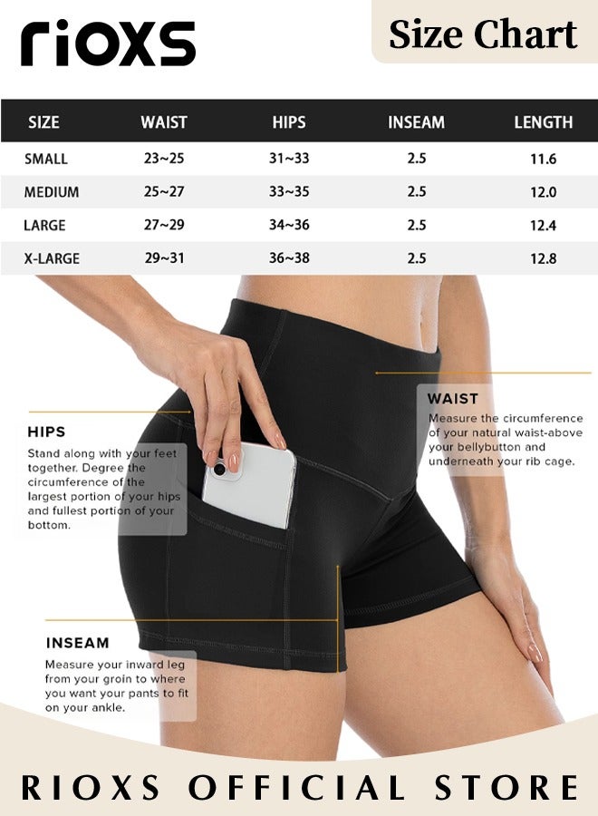 RIOXS Women's High Waisted Tummy Control Shorts Workout Yoga Pants Athletic Soft Training Shorts With Side Pockets For Phone  - Image 2