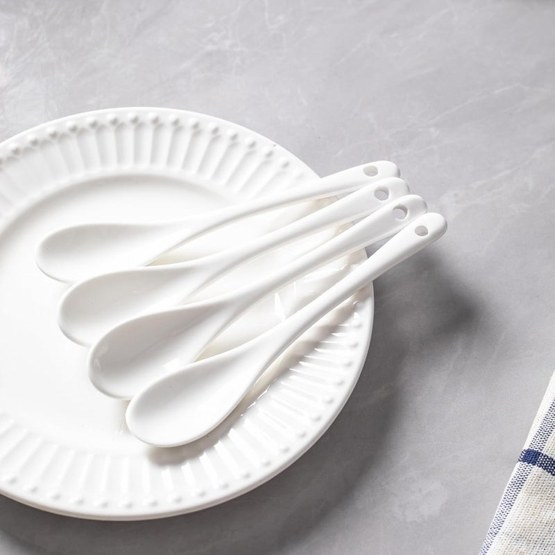 MIUFA 6PCS Porcelain White Coffee Spoons Espresso Tea Sauce and Desserts Ceramic Spoons - Image 3