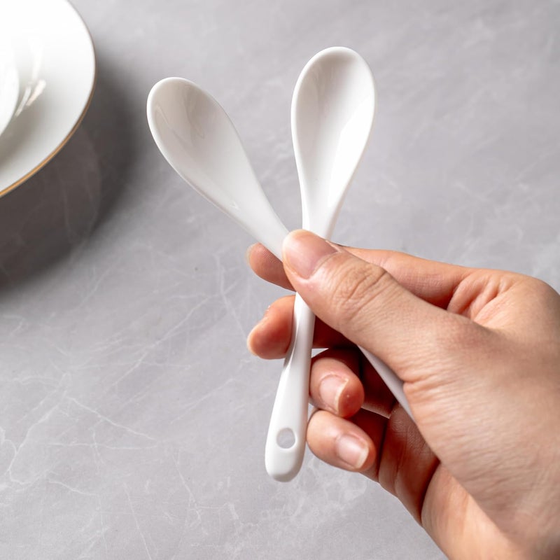 MIUFA 6PCS Porcelain White Coffee Spoons Espresso Tea Sauce and Desserts Ceramic Spoons - Image 4