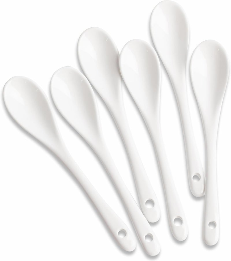 MIUFA 6PCS Porcelain White Coffee Spoons Espresso Tea Sauce and Desserts Ceramic Spoons - Image 1