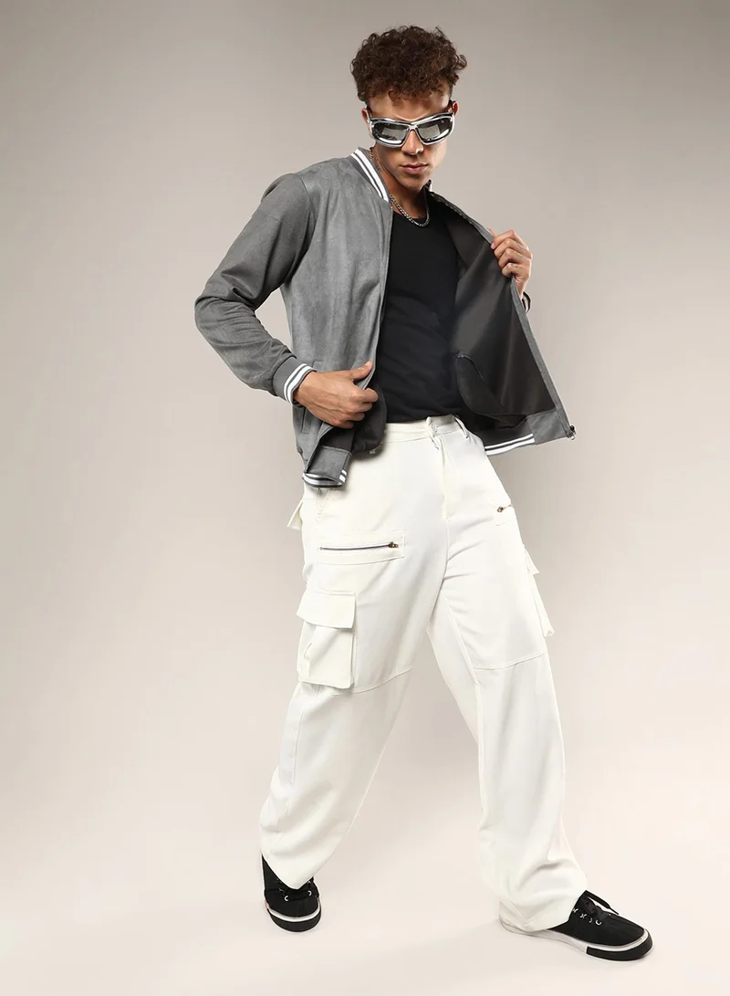 كامبوس سوترا Men's Moon Grey Zip-Front Baseball Jacket