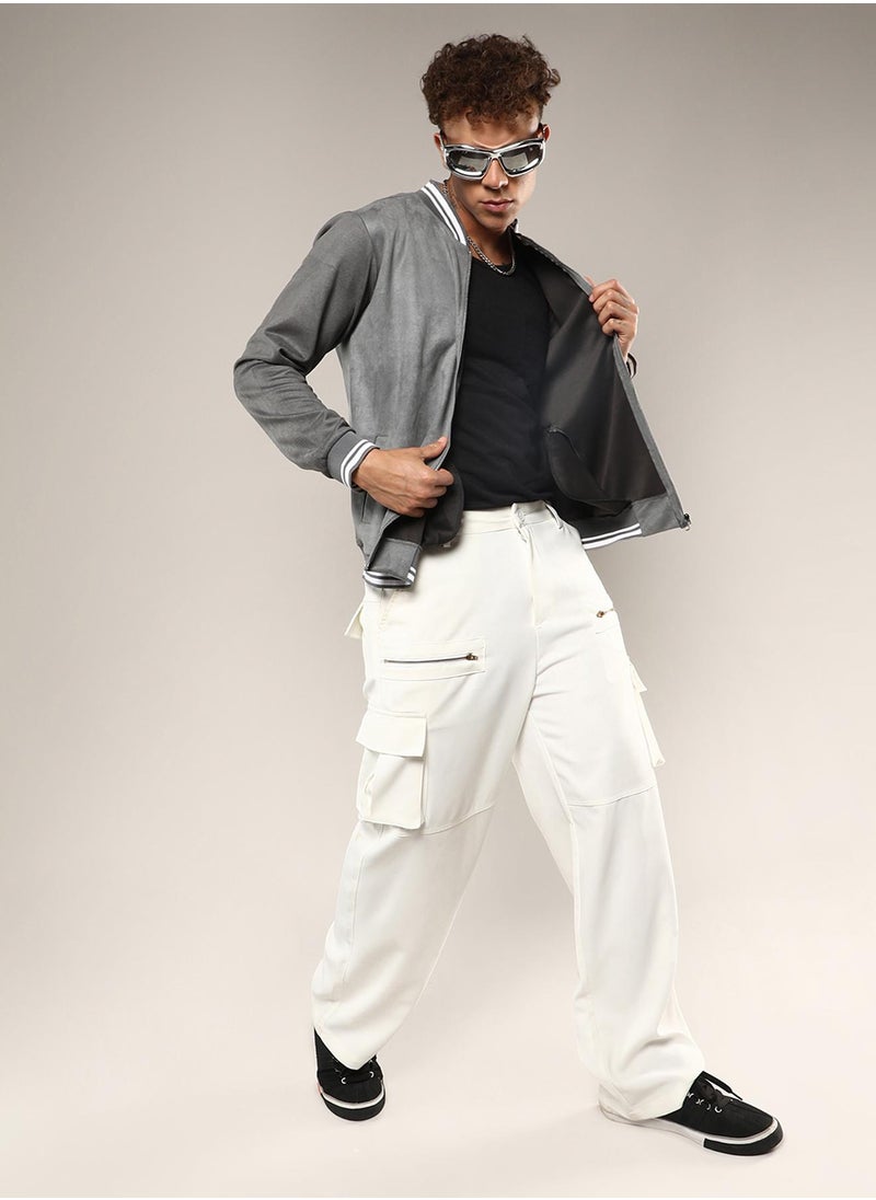 كامبوس سوترا - Men's Moon Grey Zip-Front Baseball Jacket - Image 1