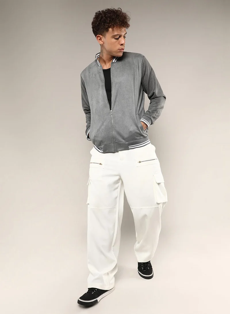 كامبوس سوترا Men's Moon Grey Zip-Front Baseball Jacket