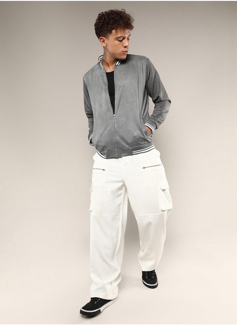 كامبوس سوترا - Men's Moon Grey Zip-Front Baseball Jacket - Image 1