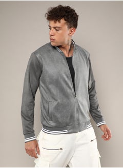 Campus Sutra Men's Moon Grey Zip-Front Baseball Jacket  - Image 3