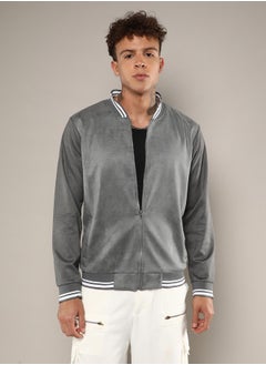 Campus Sutra Men's Moon Grey Zip-Front Baseball Jacket  - Image 2