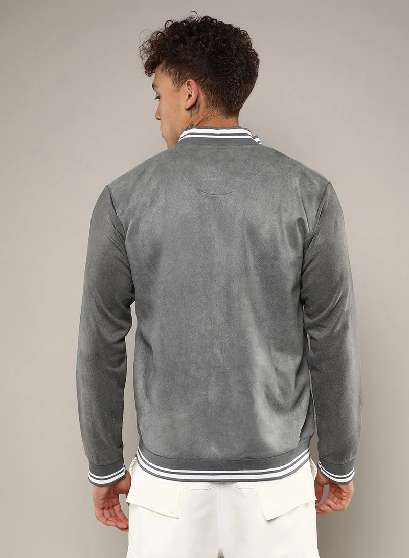 كامبوس سوترا Men's Moon Grey Zip-Front Baseball Jacket