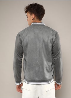 Campus Sutra Men's Moon Grey Zip-Front Baseball Jacket  - Image 5
