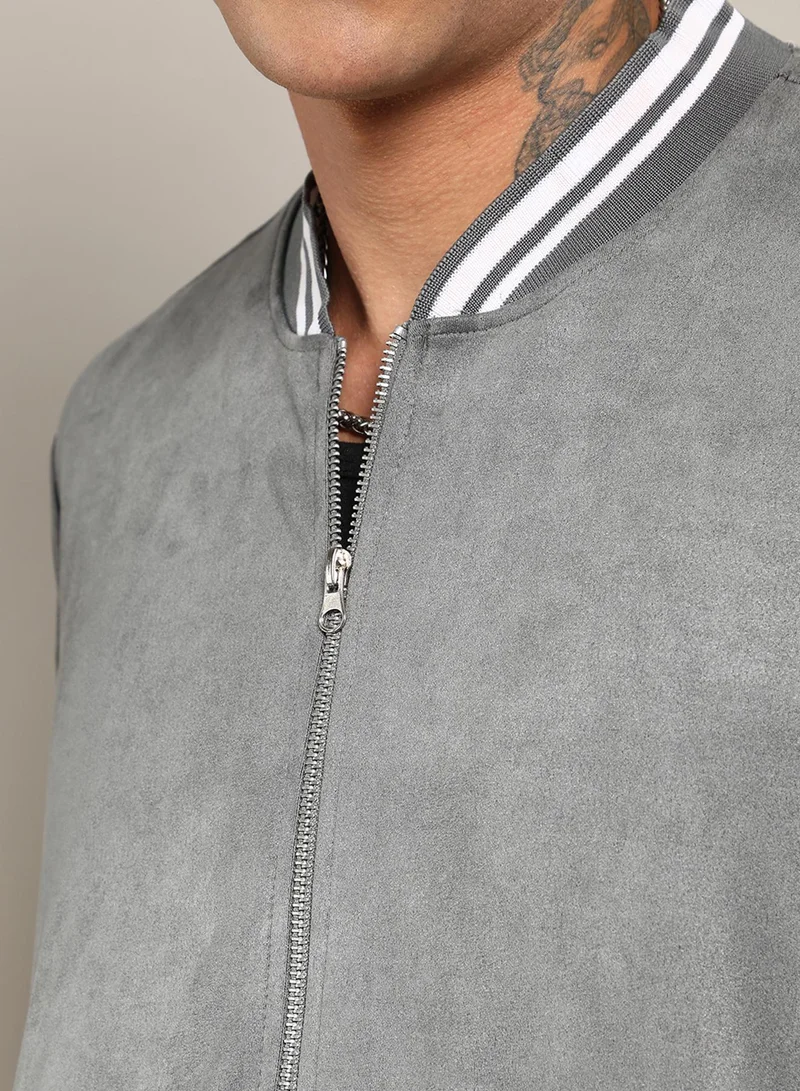 كامبوس سوترا Men's Moon Grey Zip-Front Baseball Jacket