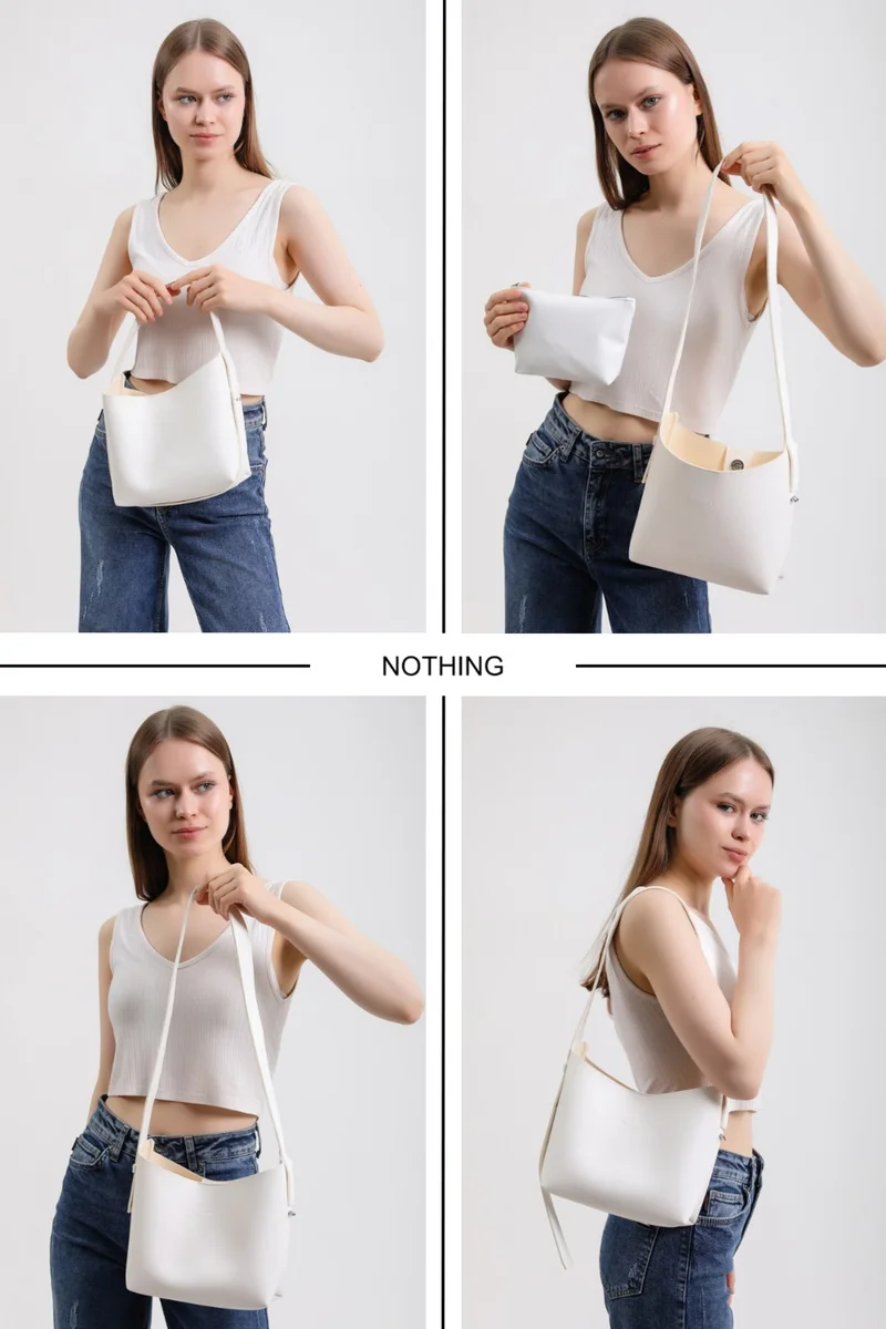 Nothing Women's Leather Snap Makeup Bag 3-Stage Design Adjustable Strap Hand, Shoulder and Crossbody Bag