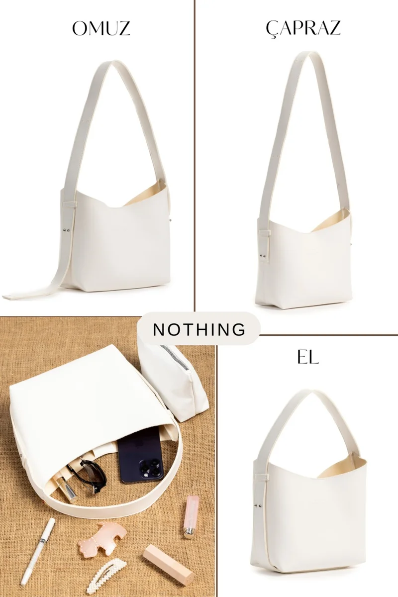 Nothing Women's Leather Snap Makeup Bag 3-Stage Design Adjustable Strap Hand, Shoulder and Crossbody Bag