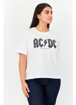 AC/DC Women Crew Neck Short Sleeves Graphic Print T-Shirt, White  - Image 1