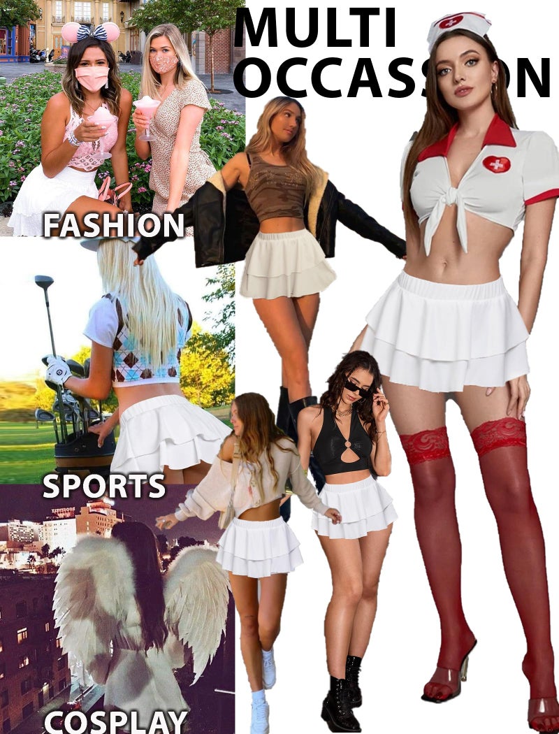 Avidlove Mini Skirts for Women Flirty Double Layered Ruffle Mini Skirt(White,S) - Image 2