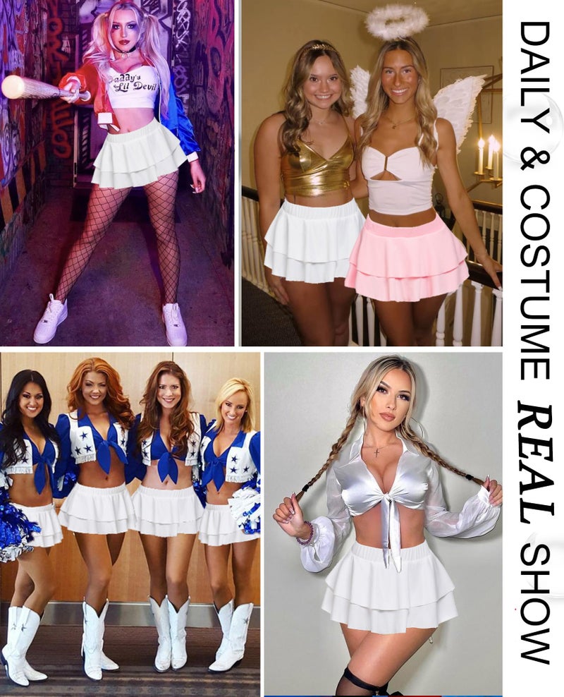 Avidlove Mini Skirts for Women Flirty Double Layered Ruffle Mini Skirt(White,S) - Image 4