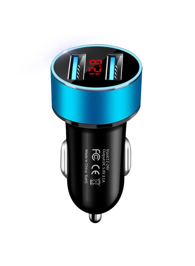 Car Charger, Dual Usb Multifunctional Smart Car Charger, Voltage Detection, 3.1a Digital Display, Blue