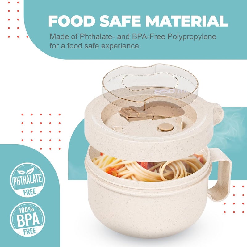 MATICAN Microwave Soup Bowl with Lid Soup Mug with Lid Microwave Containers for Ramen Noodles Soup Beverages 2874 Ounces Eggshell White Includes Spork - Image 3