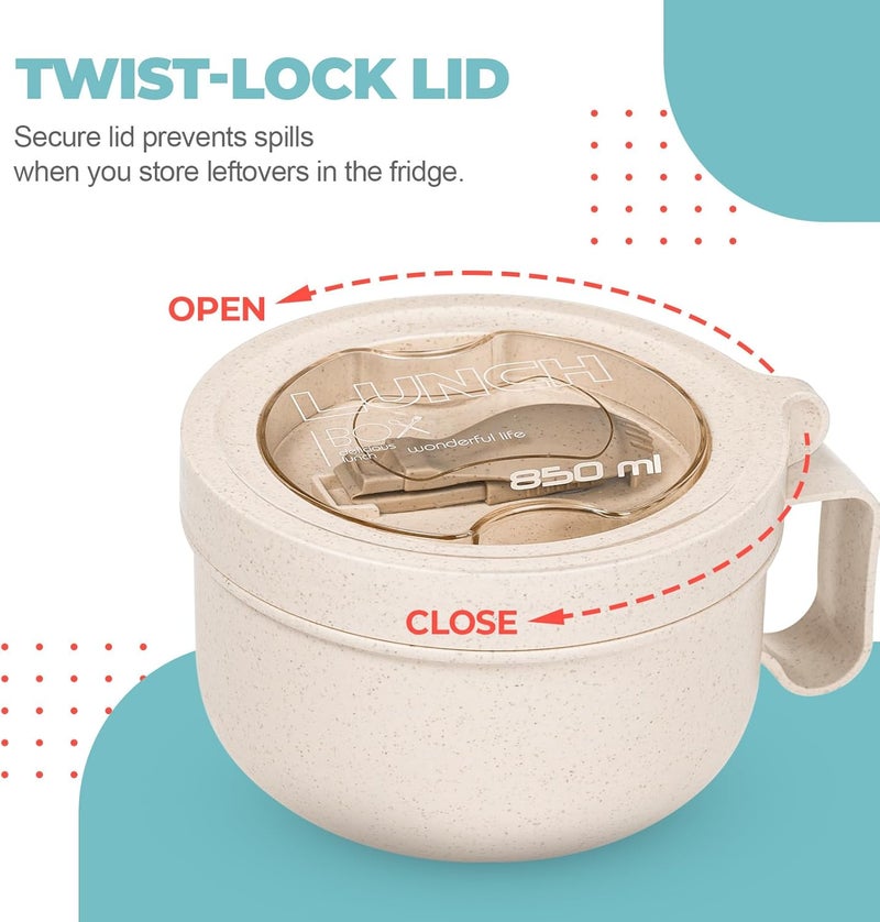 MATICAN Microwave Soup Bowl with Lid Soup Mug with Lid Microwave Containers for Ramen Noodles Soup Beverages 2874 Ounces Eggshell White Includes Spork - Image 4