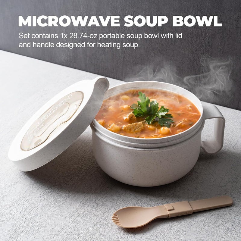 MATICAN Microwave Soup Bowl with Lid Soup Mug with Lid Microwave Containers for Ramen Noodles Soup Beverages 2874 Ounces Eggshell White Includes Spork - Image 2
