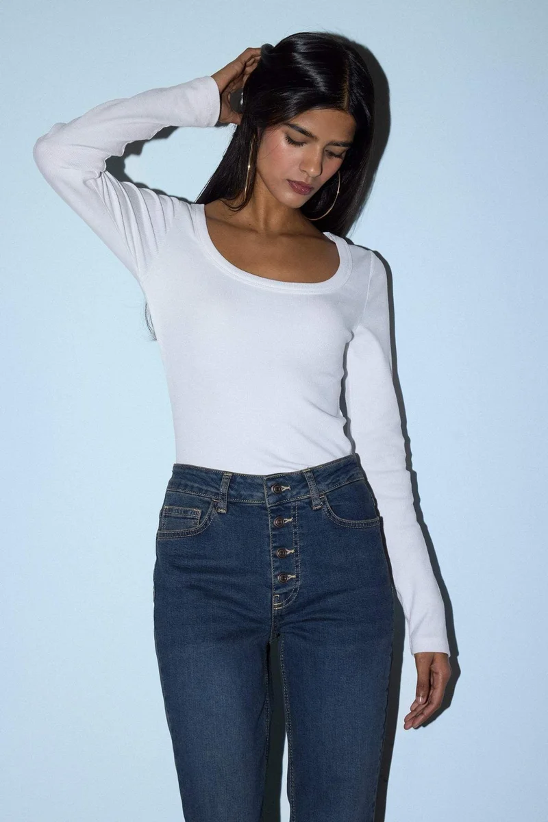 DeFacto Slim Fit Round Neck Basic Corduroy Ribbed T-Shirt