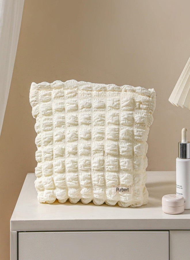 Purbert Makeup Bag, Bubble Cloud Travel Cosmetic Bag Organizer, Large Capacity Toiletry Make Up Bags with Zipper for Women and Girls, Off-white - Image 2