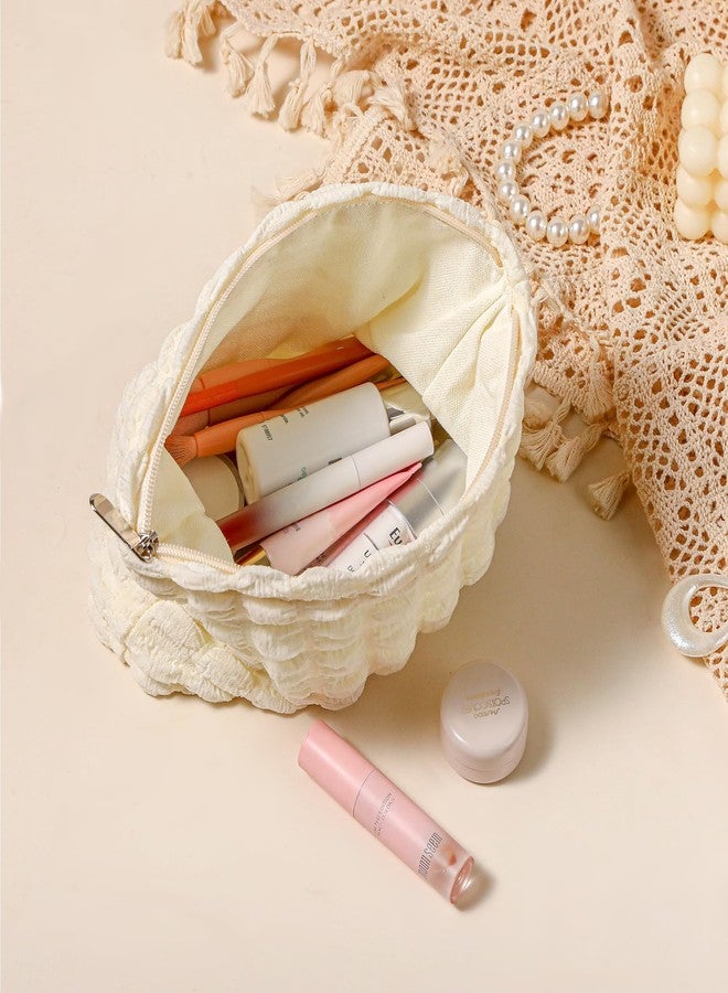 Purbert Makeup Bag, Bubble Cloud Travel Cosmetic Bag Organizer, Large Capacity Toiletry Make Up Bags with Zipper for Women and Girls, Off-white - Image 5